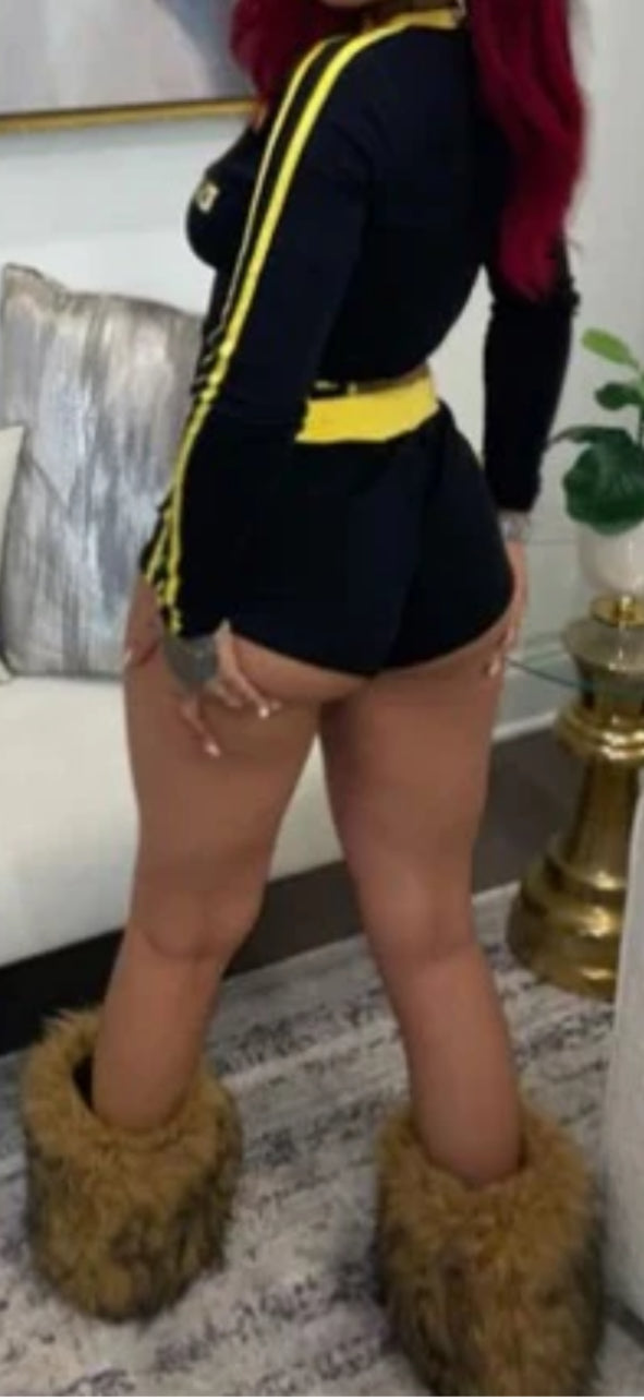 LS SIDE STRIPE CROP TOP & SHORTS SET