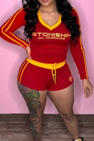 LS SIDE STRIPE CROP TOP & SHORTS SET