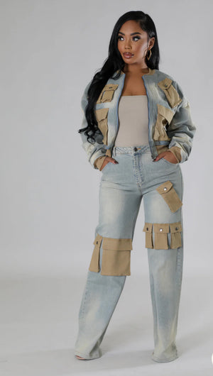 DENIM POCKET JACKET & PANTS SET