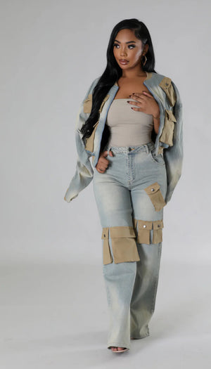 DENIM POCKET JACKET & PANTS SET