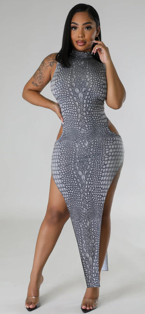 SNAKE PRINT SIDE OPEN DRESS