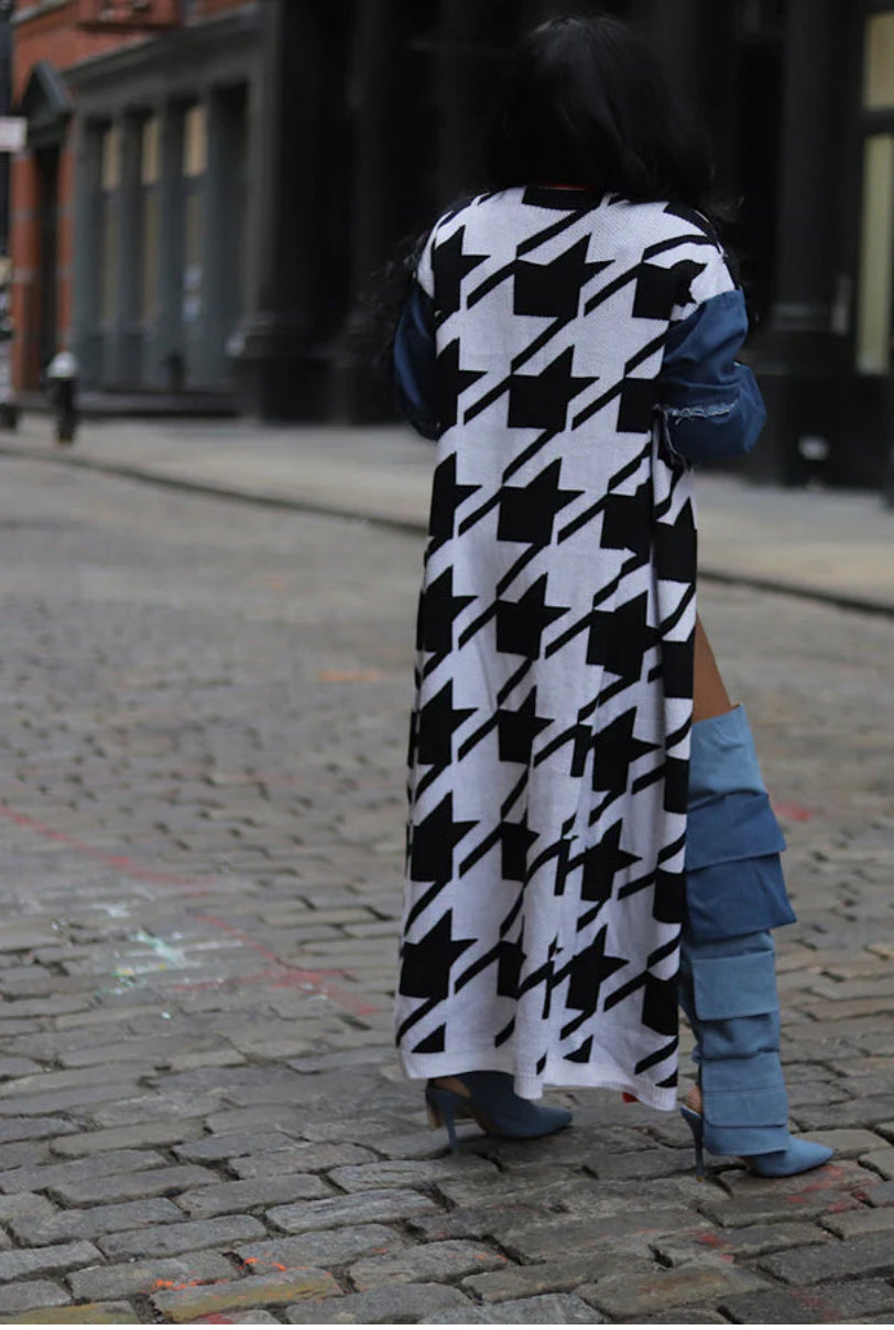 KNIT DENIM SLEEVE CARDIGAN