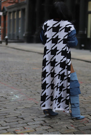 KNIT DENIM SLEEVE CARDIGAN