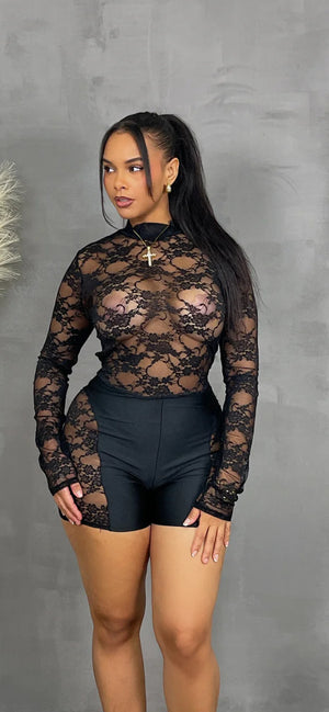 LS LACE SCUBA CONTRAST ROMPER