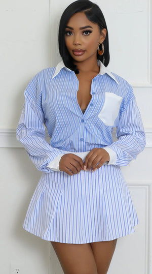 STRIPE BLOUSE SHIRT & SKIRT SET