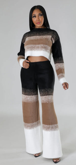 KNIT LS CROP TOP & PANTS SET