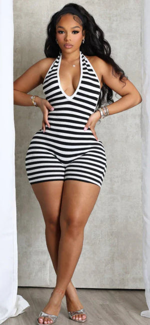 RIB STRIPE HALTER ROMPER