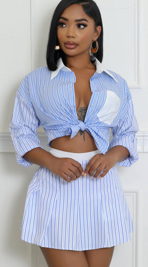 STRIPE BLOUSE SHIRT & SKIRT SET