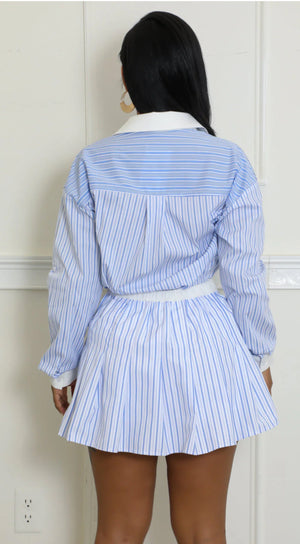 STRIPE BLOUSE SHIRT & SKIRT SET