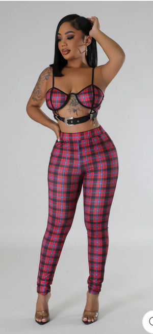 CHESS PRINT BRA TOP & PANTS SET