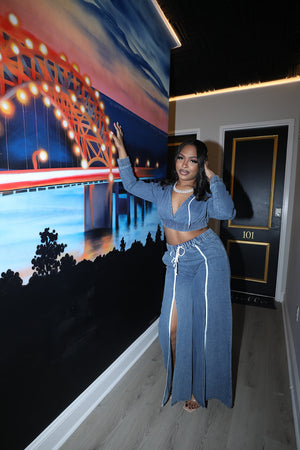 WASHED CROP HOODIE & SLIT PANTS SET