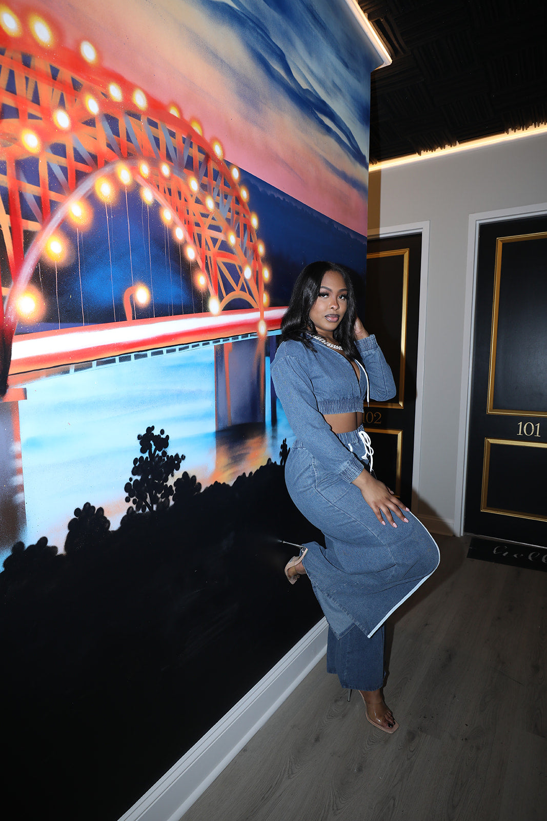 WASHED CROP HOODIE & SLIT PANTS SET