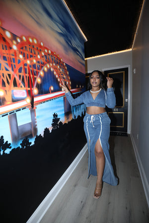 WASHED CROP HOODIE & SLIT PANTS SET