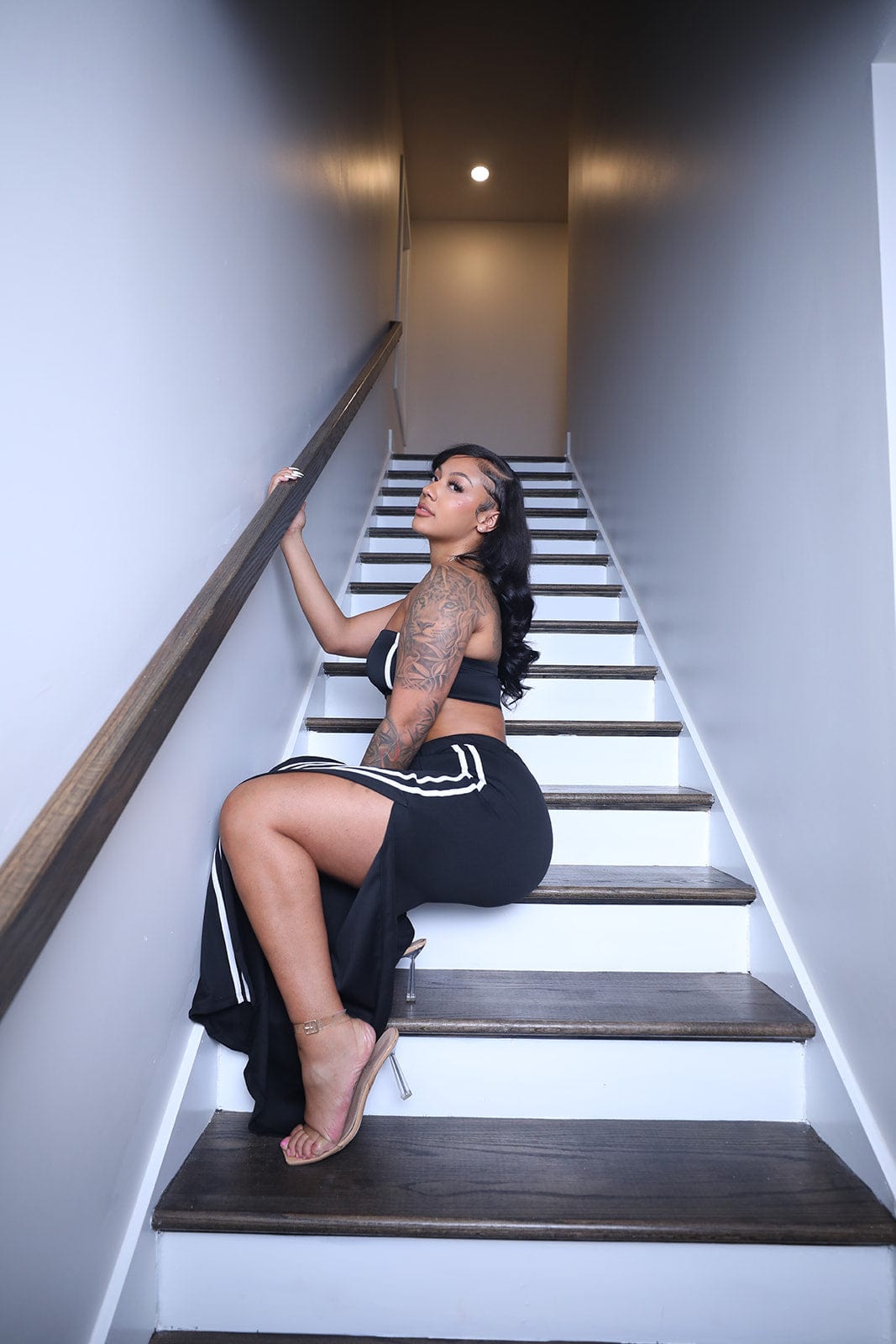 F.A.S.T Boutique BLACK-WHITE TUBE TOP & SIDE STRIPE PANTS SET