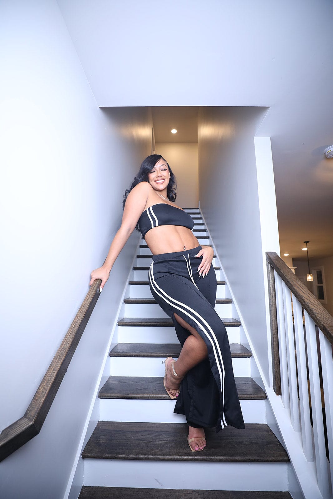 F.A.S.T Boutique BLACK-WHITE TUBE TOP & SIDE STRIPE PANTS SET