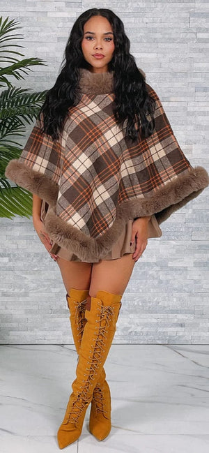 F.A.S.T Boutique CHECKERED FUR PONCHO (OS)