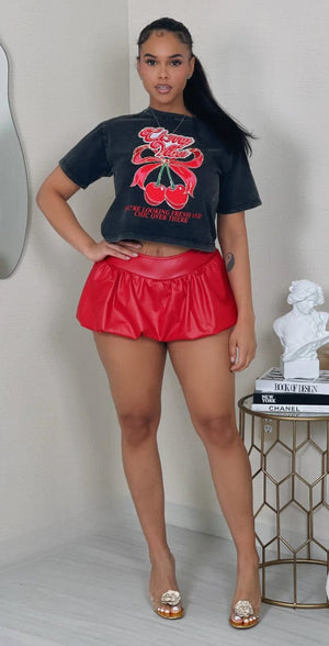 F.A.S.T Boutique CHERRY RHINESTONE CROP TSHIRT