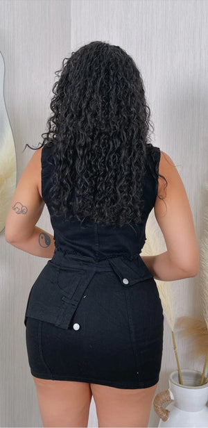F.A.S.T Boutique DENIM COLLAR VEST & SKIRT SET