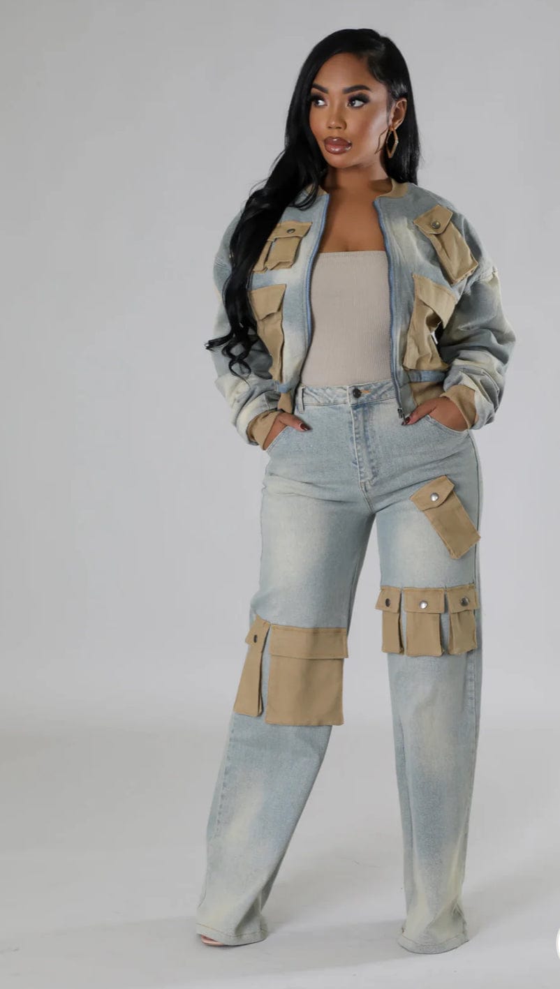 F.A.S.T Boutique DENIM POCKET JACKET & PANTS SET