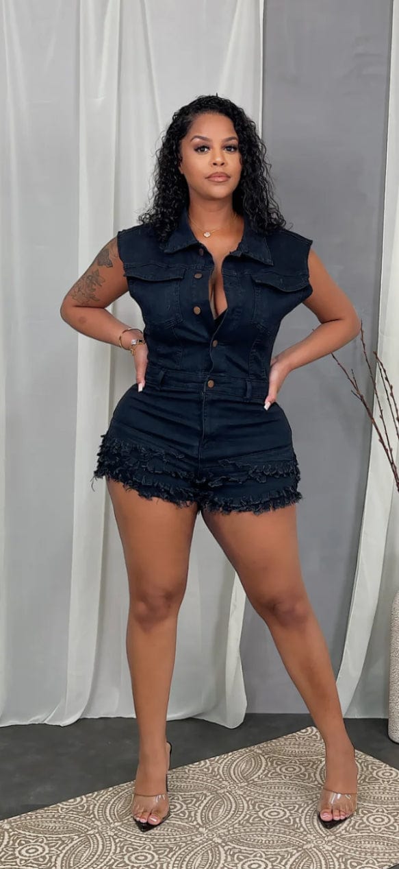 F.A.S.T Boutique DENIM RUFFLE BUTTON ROMPER (Pre-Order)
