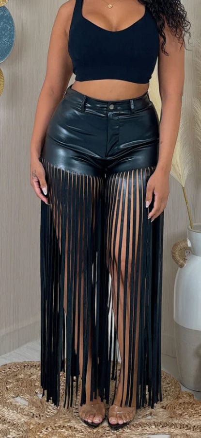 F.A.S.T Boutique FAUX LEATHER FRINGE SHORTS