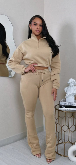 F.A.S.T Boutique FLEECE CROP TOP & STACKPANTS SET