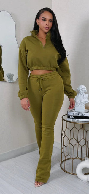 F.A.S.T Boutique FLEECE CROP TOP & STACKPANTS SET