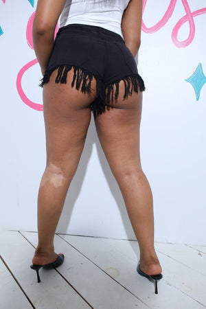 F.A.S.T Boutique FRINGED DENIM MINI SHORTS
