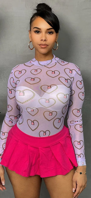F.A.S.T Boutique HEART LOCK PRINT MESH BODYSUIT