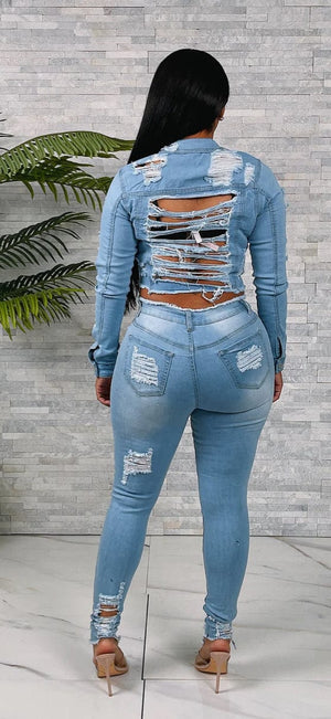 F.A.S.T Boutique HEAVY DISTRESSED JACKET&PANTS SET