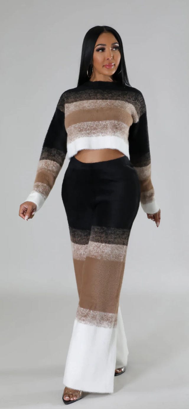 F.A.S.T Boutique KNIT LS CROP TOP & PANTS SET