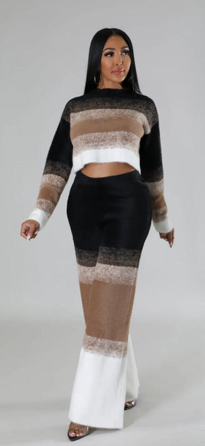 F.A.S.T Boutique KNIT LS CROP TOP & PANTS SET