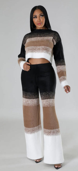 F.A.S.T Boutique KNIT LS CROP TOP & PANTS SET