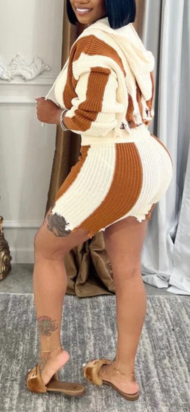 F.A.S.T Boutique Knit Stripe Crop Hoddie&Shorts Set