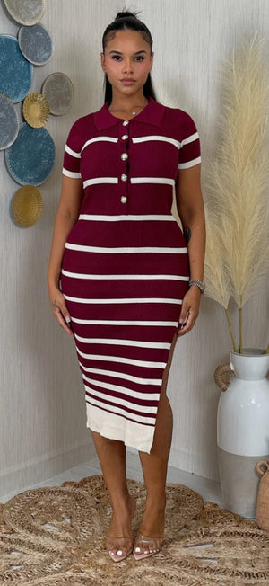 F.A.S.T Boutique KNIT STRIPED POLO DRESS(Pre-Order)