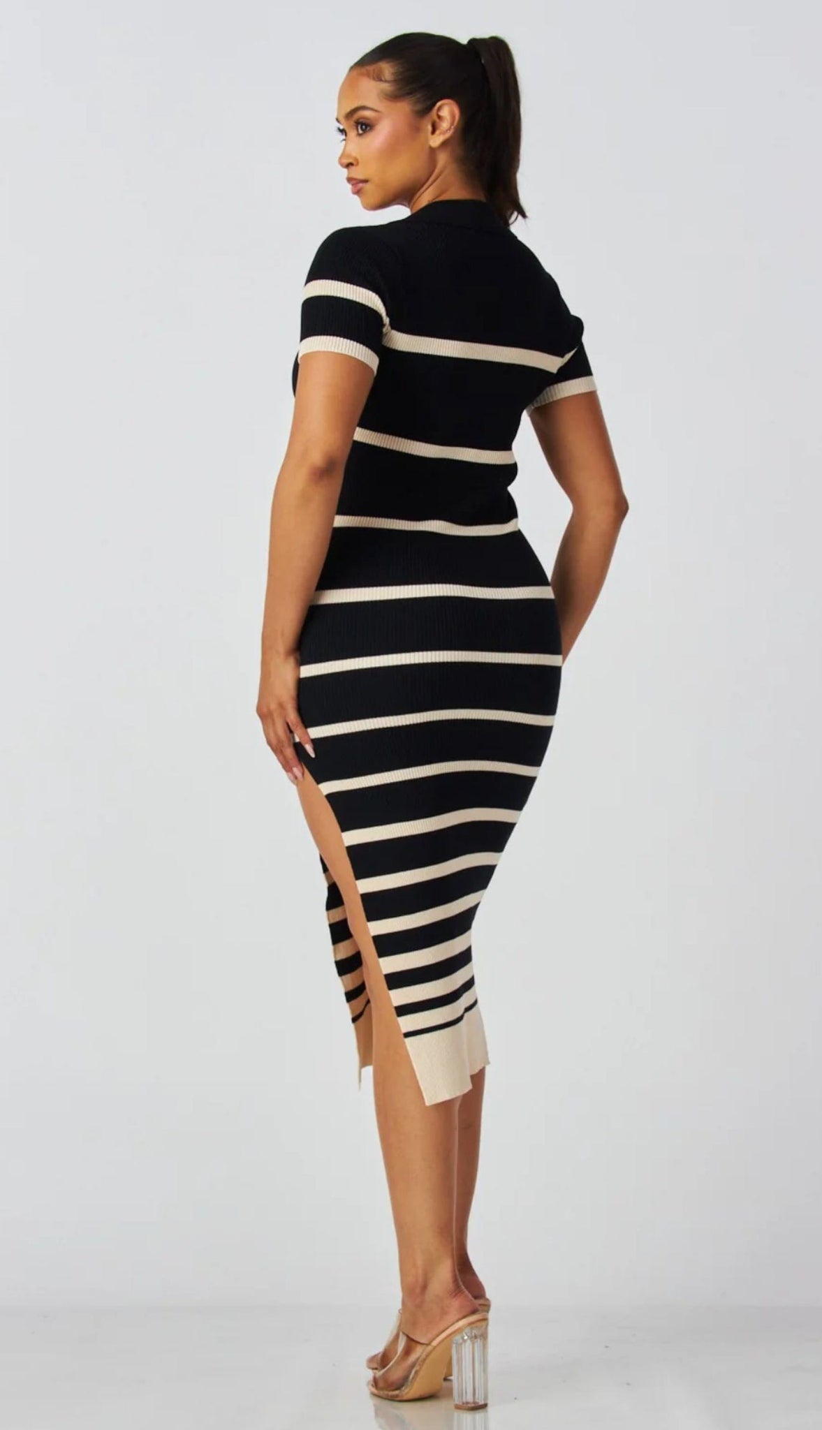 F.A.S.T Boutique KNIT STRIPED POLO DRESS(Pre-Order)