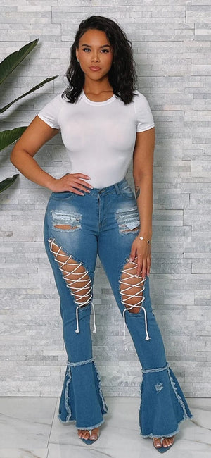 F.A.S.T Boutique LACE UP DENIM PANTS