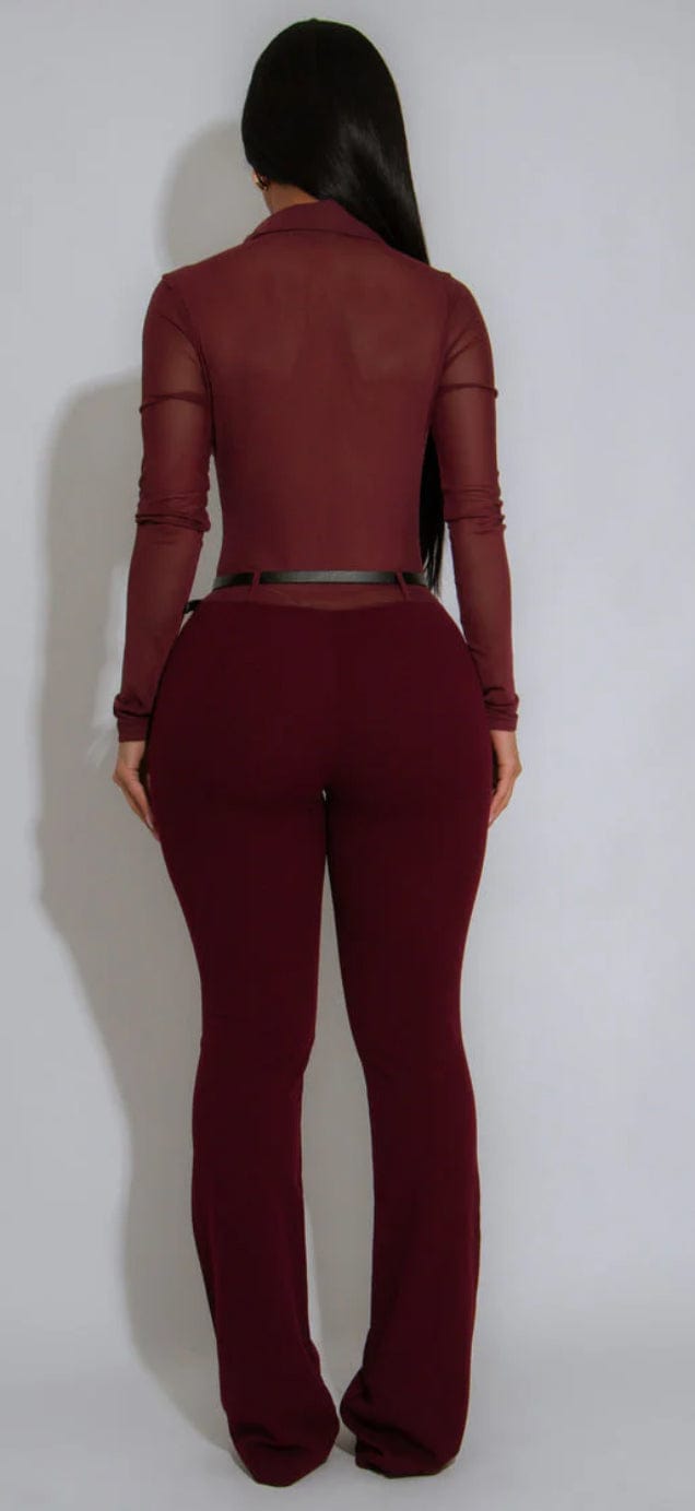 F.A.S.T Boutique MESH COLLAR TOP WITH BELT JUMPSUIT(Pre-Order)