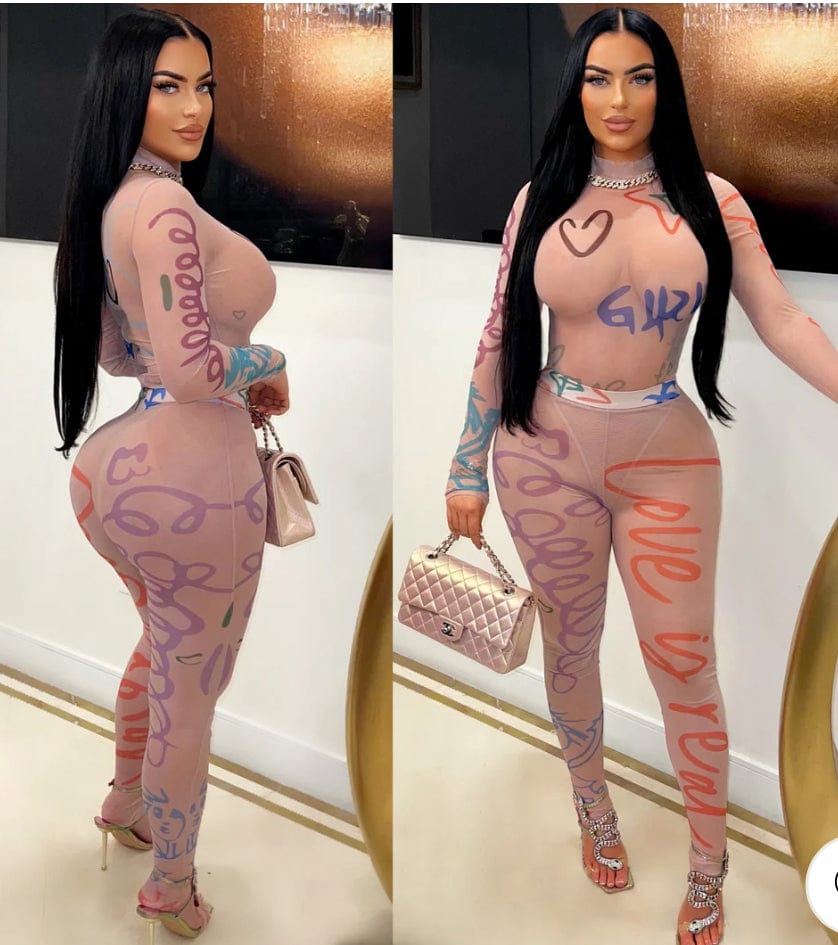 F.A.S.T Boutique MESH PRINT BODYSUIT & LEGGINGS SET