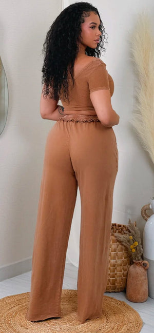 F.A.S.T Boutique MINERAL WASH CROPPED TOP & PANTS SET