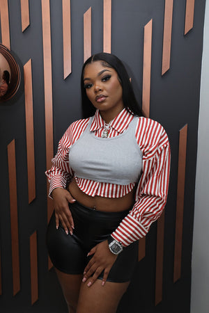 F.A.S.T Boutique PINSTRIPE TOP WITH KNIT VEST