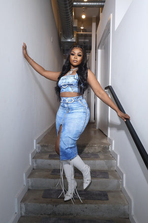 F.A.S.T Boutique PRINT STRAP CROP TOP & SKIRT SET