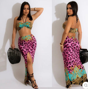 F.A.S.T Boutique PRINT TUBE TOP & SLIT SKIRT SET