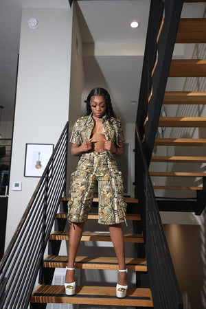 F.A.S.T Boutique PRINTED SS SHIRT TOP & JORTS SET