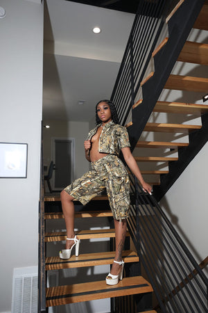 F.A.S.T Boutique PRINTED SS SHIRT TOP & JORTS SET