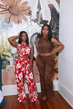 F.A.S.T Boutique PRINTED WRINKLE TEXTURED CROP TOP & PANTS SET
