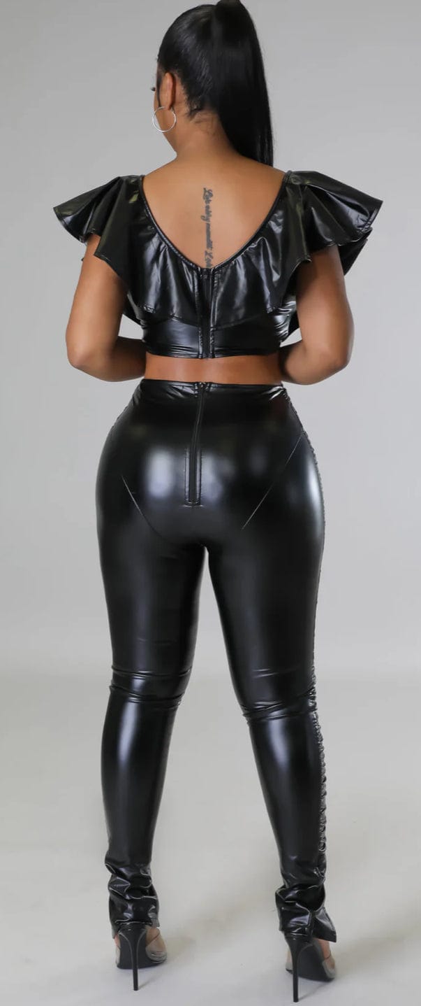 F.A.S.T Boutique PU RUFFLE CROP TOP & PANTS SET