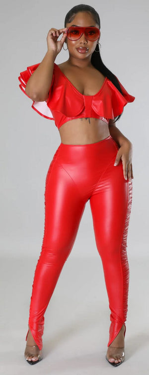 F.A.S.T Boutique PU RUFFLE CROP TOP & PANTS SET