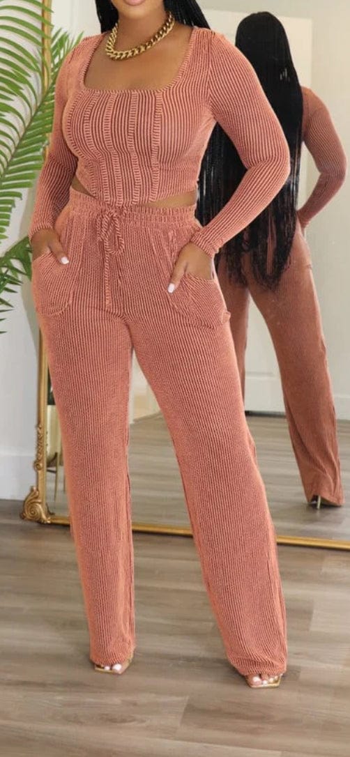 F.A.S.T Boutique RIB LS TOP & PANTS SET