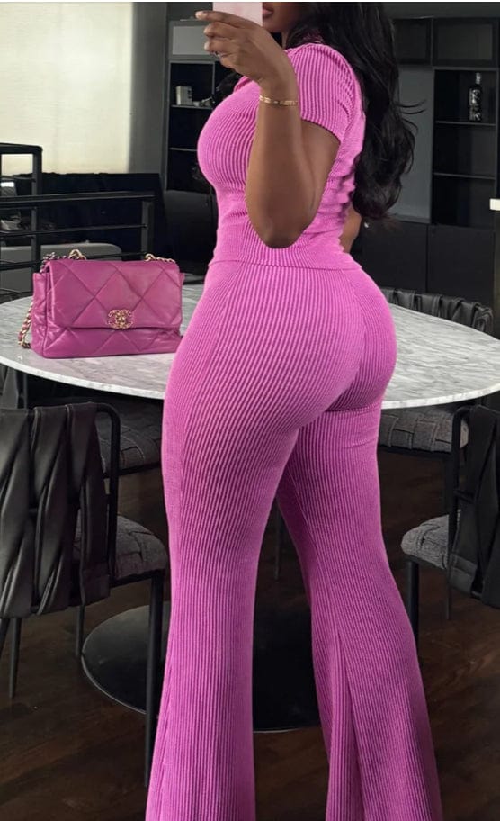 F.A.S.T Boutique RIBBED COLLAR TOP & PANTS SET